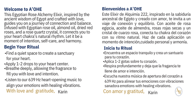 A'OHE 222 Heart Opening Egyptian Rose Alchemy Elixir